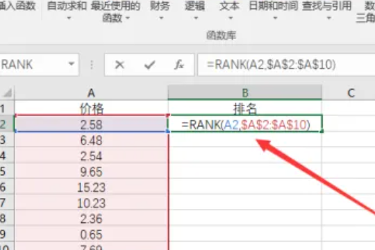 excel表格rank函数排名